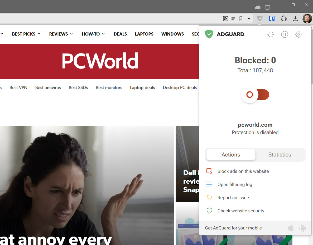 ملحق Adguard على PCWorld