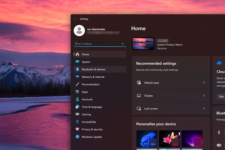قائمة إعدادات ويندوز 11.