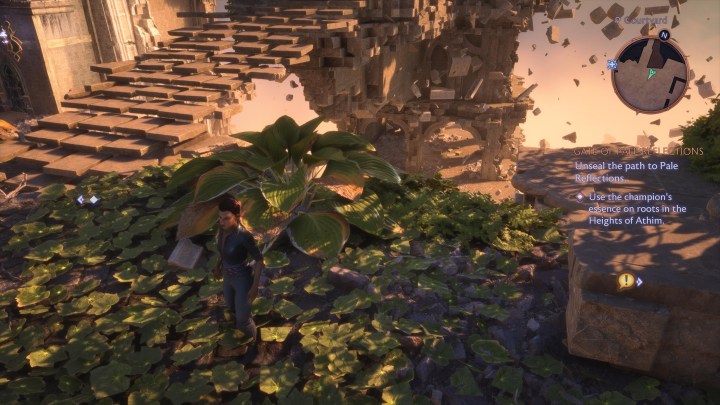 يقف الرخ بالقرب من أوراق الشجر في Dragon Age: The Veilguard.