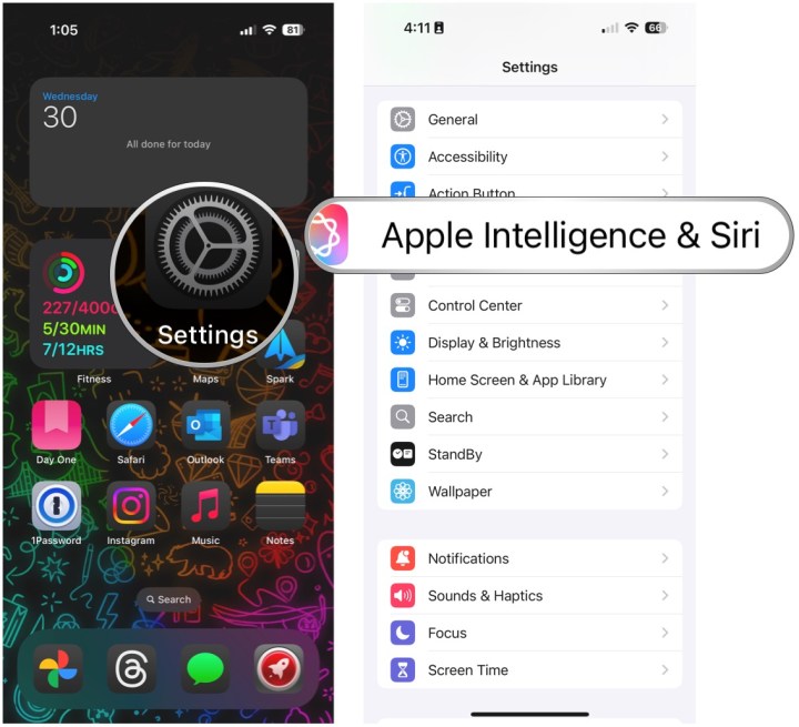 افتح الإعدادات، وحدد Apple Intelligence & Siri.