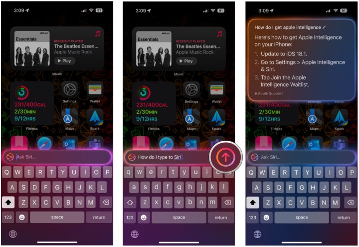 انقر نقرًا مزدوجًا على الحافة السفلية لجهاز iPhone الخاص بك، واكتب استفسارًا إلى Siri.