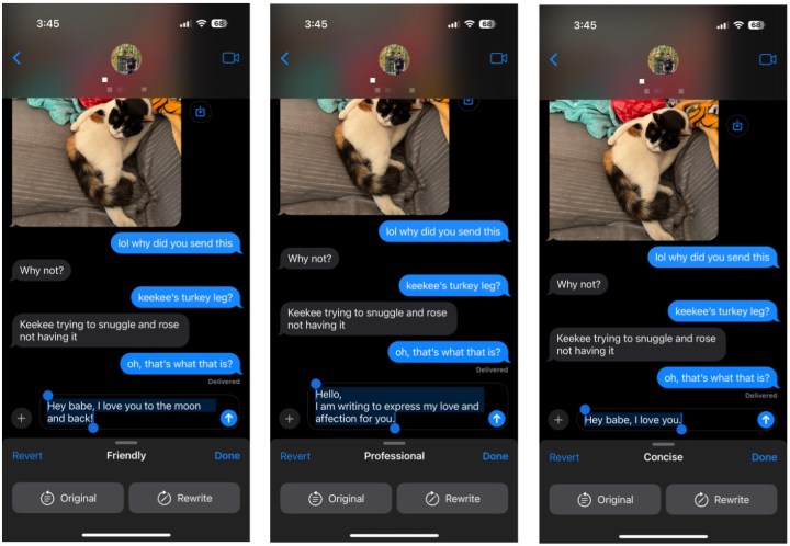 اختر واحدة من ثلاث نغمات لإعادة كتابة النص باستخدام Apple Intelligence.
