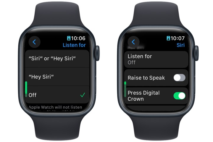 إعدادات Apple Watch Siri في نظام التشغيل watchOS 10.