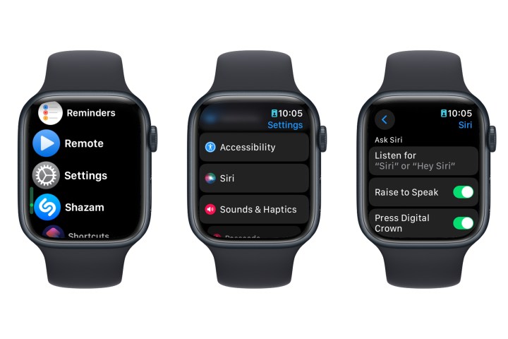 خطوات الوصول إلى إعدادات Siri على Apple Watch في watchOS 10.