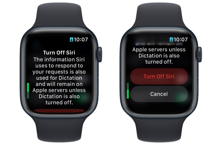 تأكيد إيقاف تشغيل Siri على Apple Watch في نظام التشغيل watchOS 10.