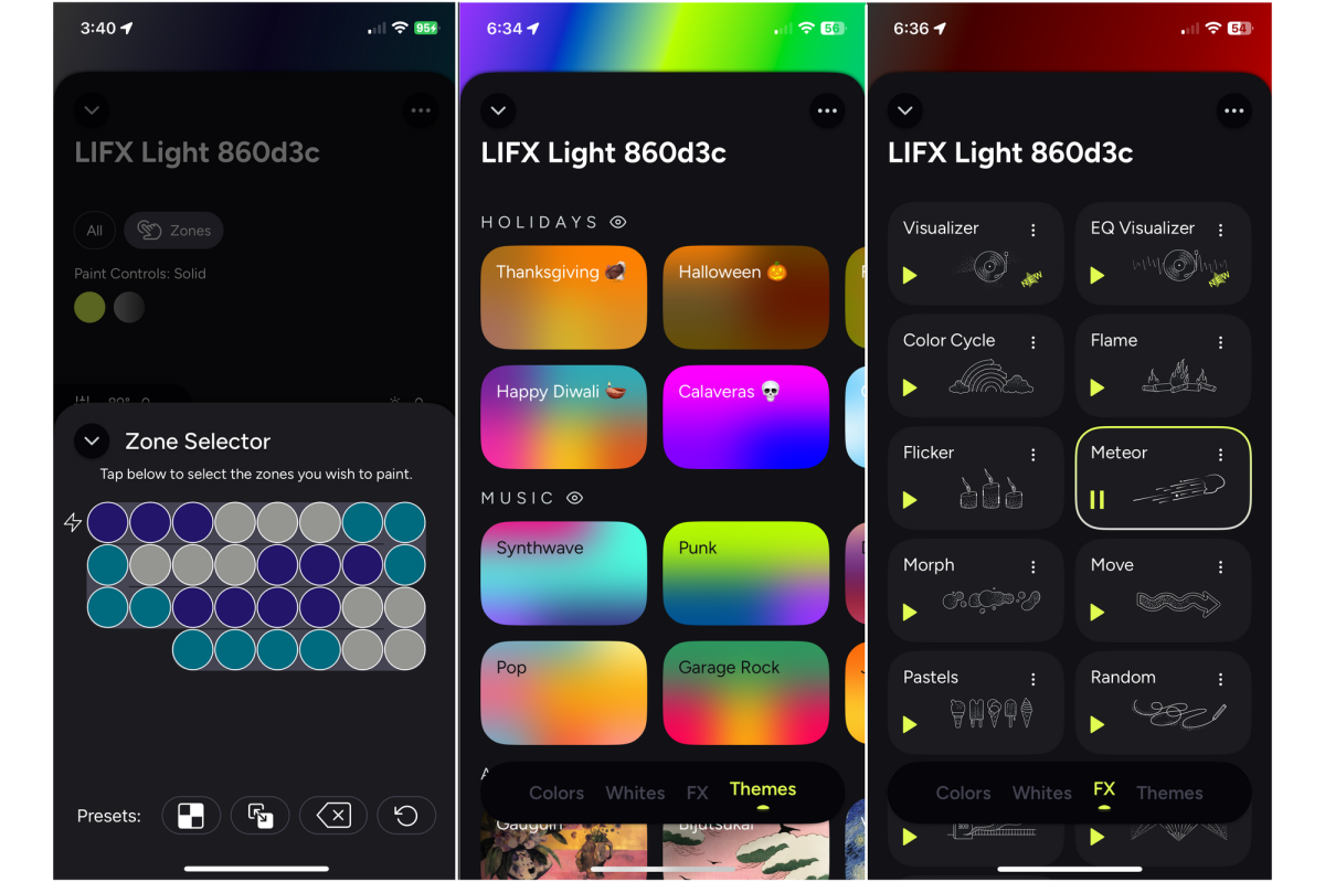 لقطات من تطبيق الأضواء الدائمة LIFX 2