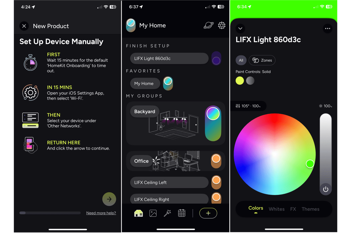 لقطات شاشة لتطبيق الأضواء الدائمة LIFX