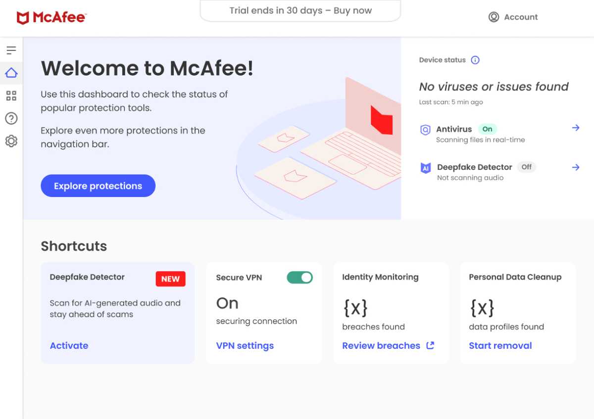 لوحة تحكم McAfee Deepfake Detector