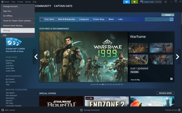 إعدادات صفحة Steam الرئيسية.