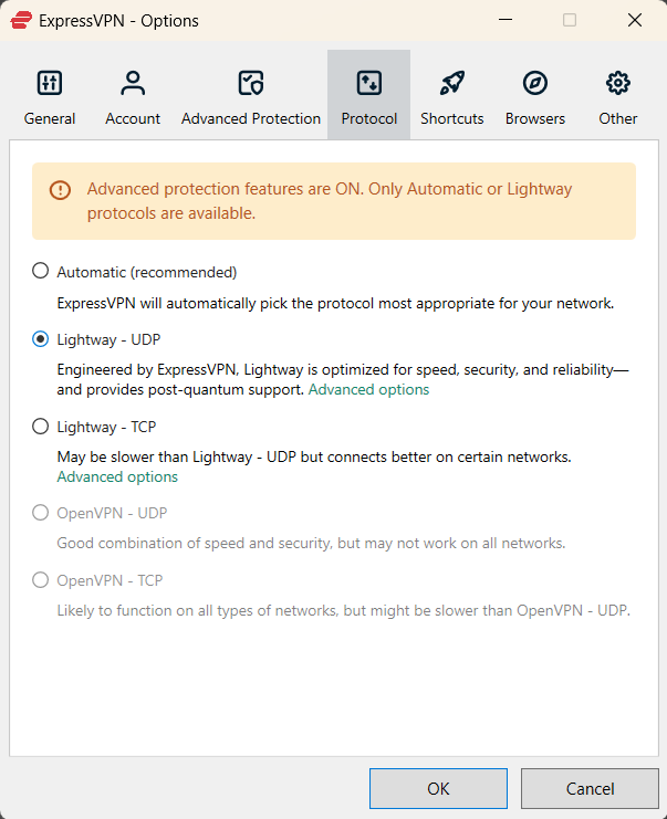 ExpressVPN بروتوكول Lightway