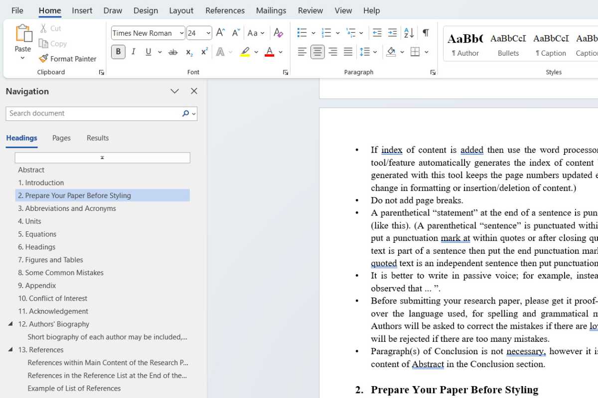 Microsoft Word ميزة التنقل لقطة الشاشة