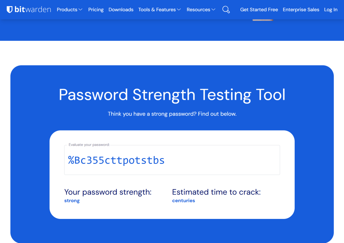 أداة اختبار قوة كلمة مرور Bitwarden بكلمة مرور أقصر