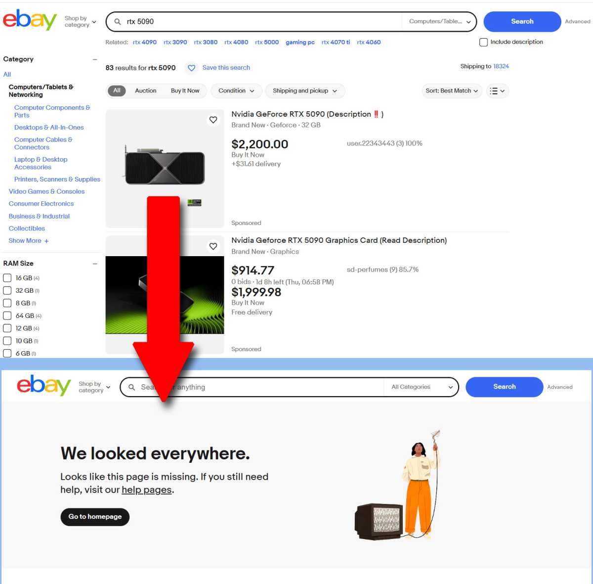 eBay RTX 5090 عملية احتيال