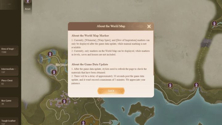 Infinity Nikki معلومات منبثقة.