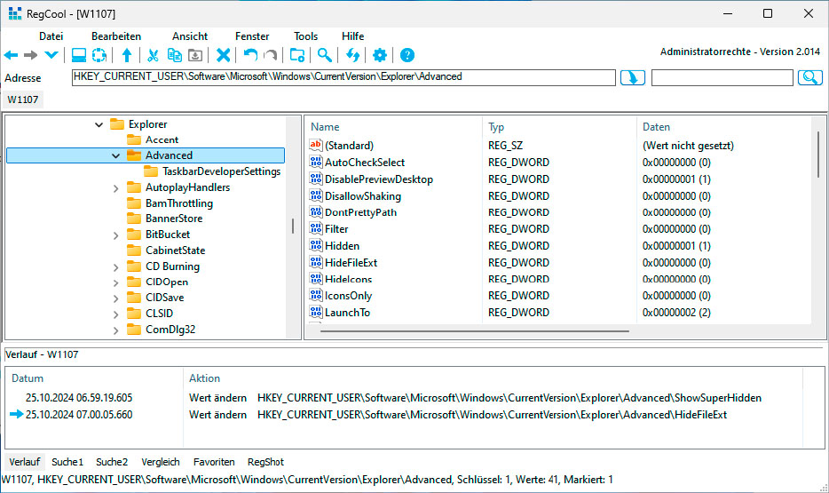 REGISTION-REGISTION-IDITOR: Regcool beetet eine schnelle suche und zahlreiche komfortfunktionen beim umgang mit der registry ، beispielsweise lesezeichen und registry-vergleich.