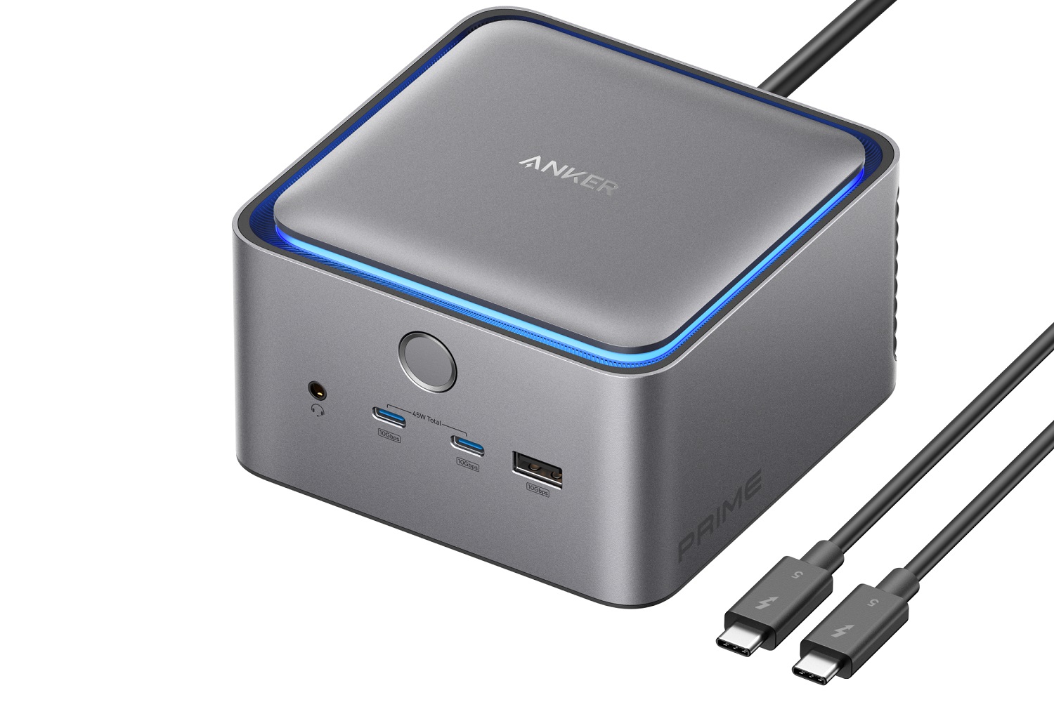 محطة الإرساء Anker Prime TB5 على خلفية بيضاء.