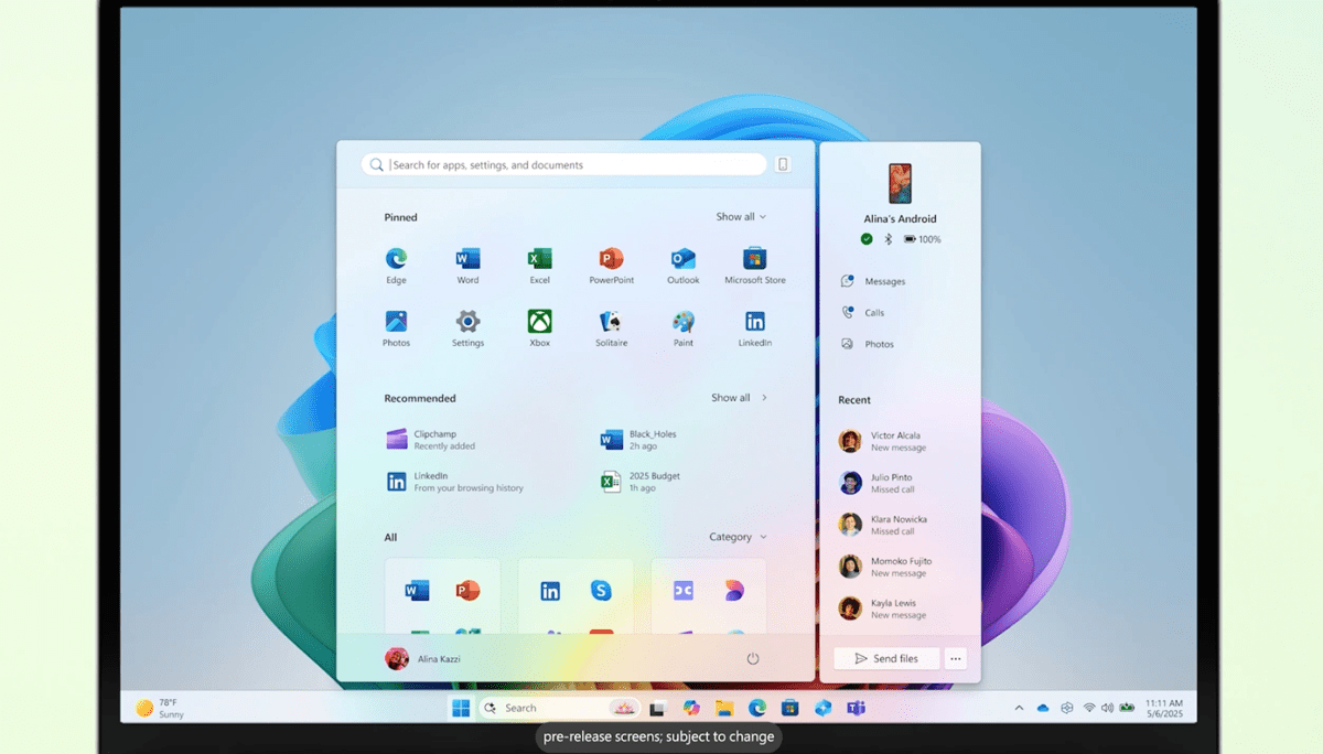 Microsoft Windows 11 أفضل بدء رابط الهاتف