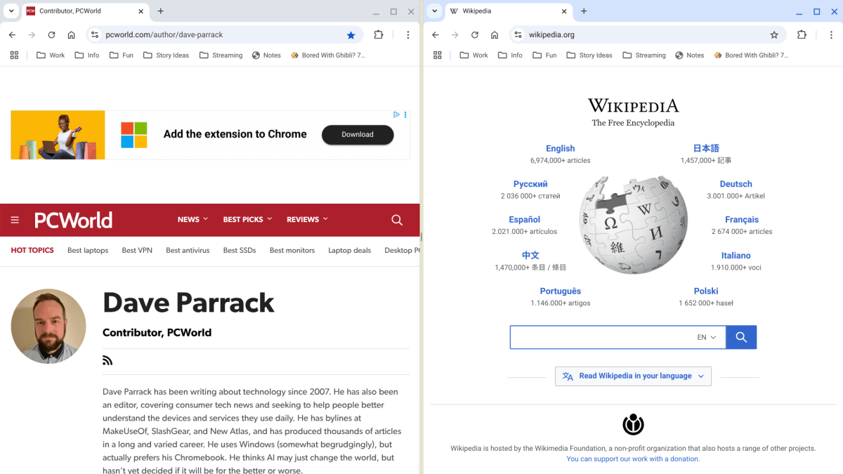 وضع شاشة تقسيم Chromeos لقطات الشاشة متعددة المهام