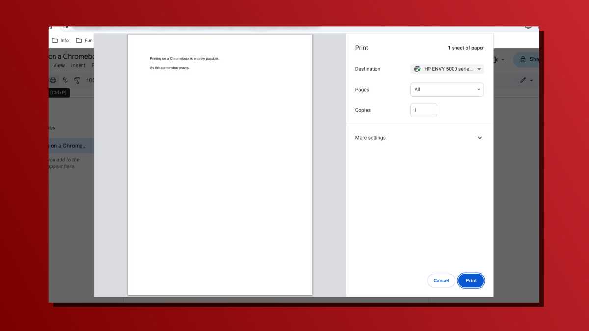 طباعة Chromebook هي لقطة شاشة محتملة
