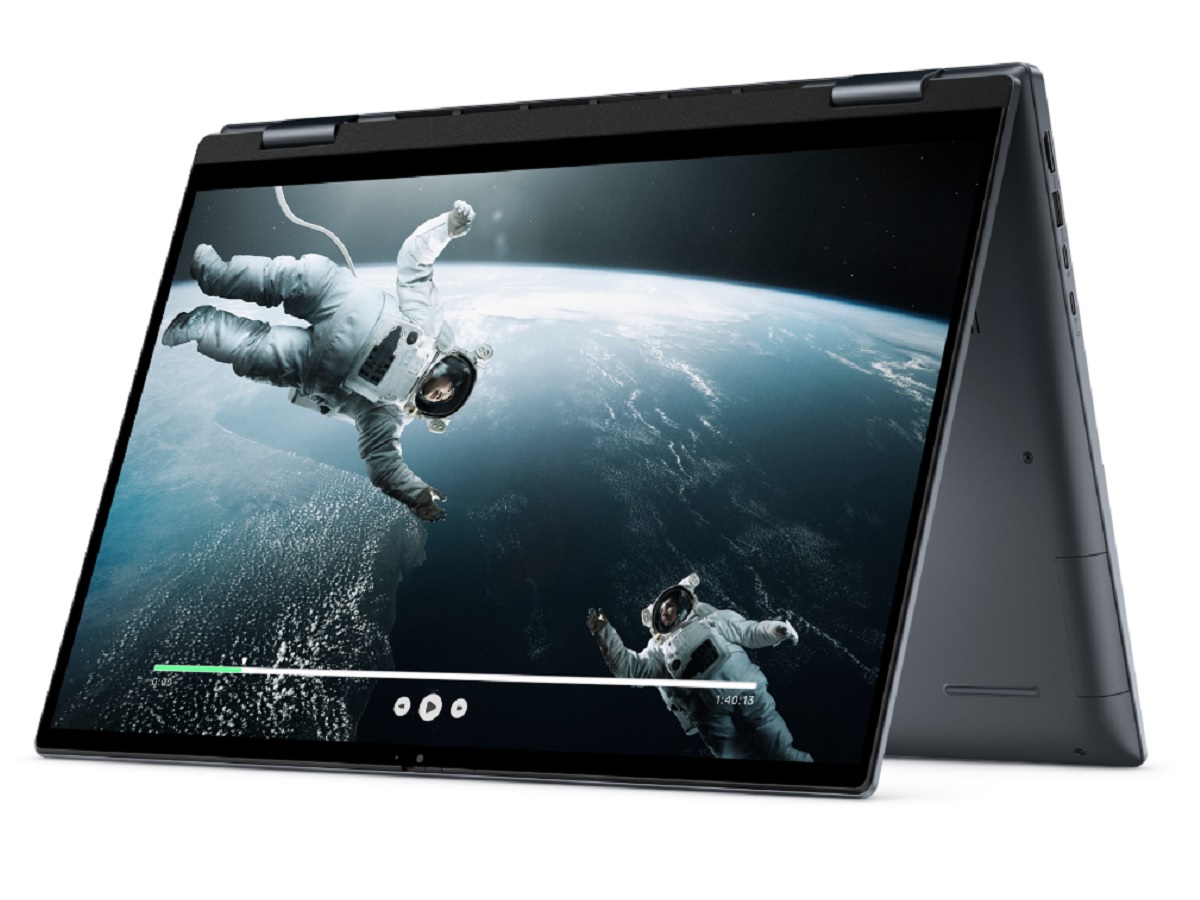 جهاز الكمبيوتر المحمول Dell Inspiron 16 2-in-1 في وضع الخيمة.