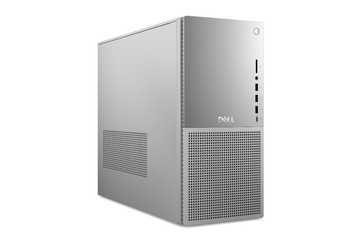 Dell Tower Plus سطح المكتب على خلفية بيضاء.