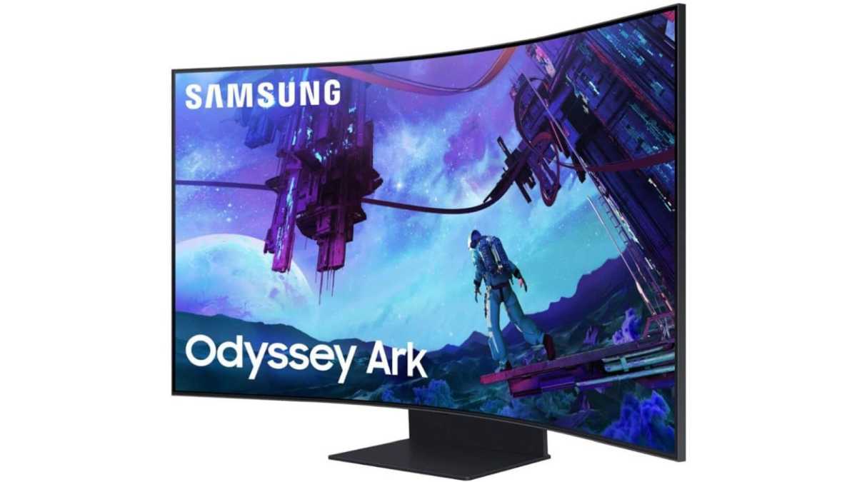 شاشة Samsung Odyssey Ark 2 التي تعرض رسومات الخيال العلمي