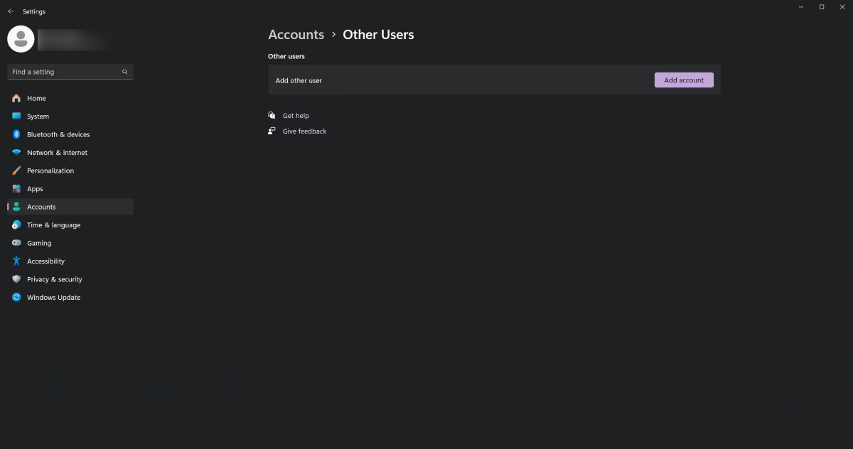 إعدادات حساب Windows 11 (شاشة إنشاء المستخدم الأخرى)