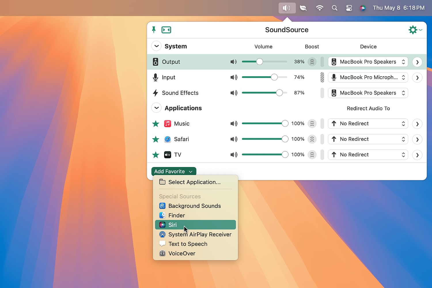 تطبيق SoundSource في MacOS Sequoia.
