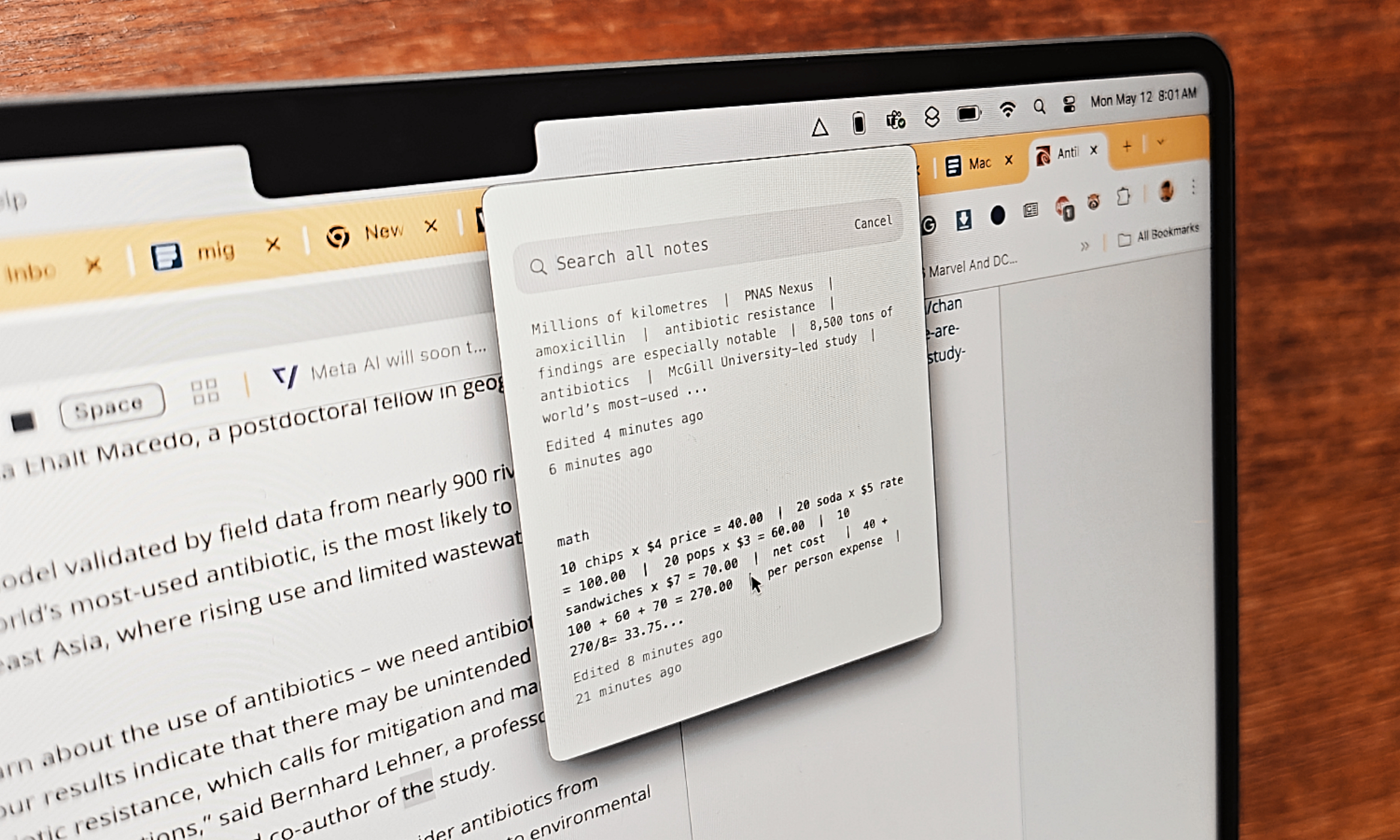 تدوين الملاحظات في تطبيق Antinote لـ MacOS.