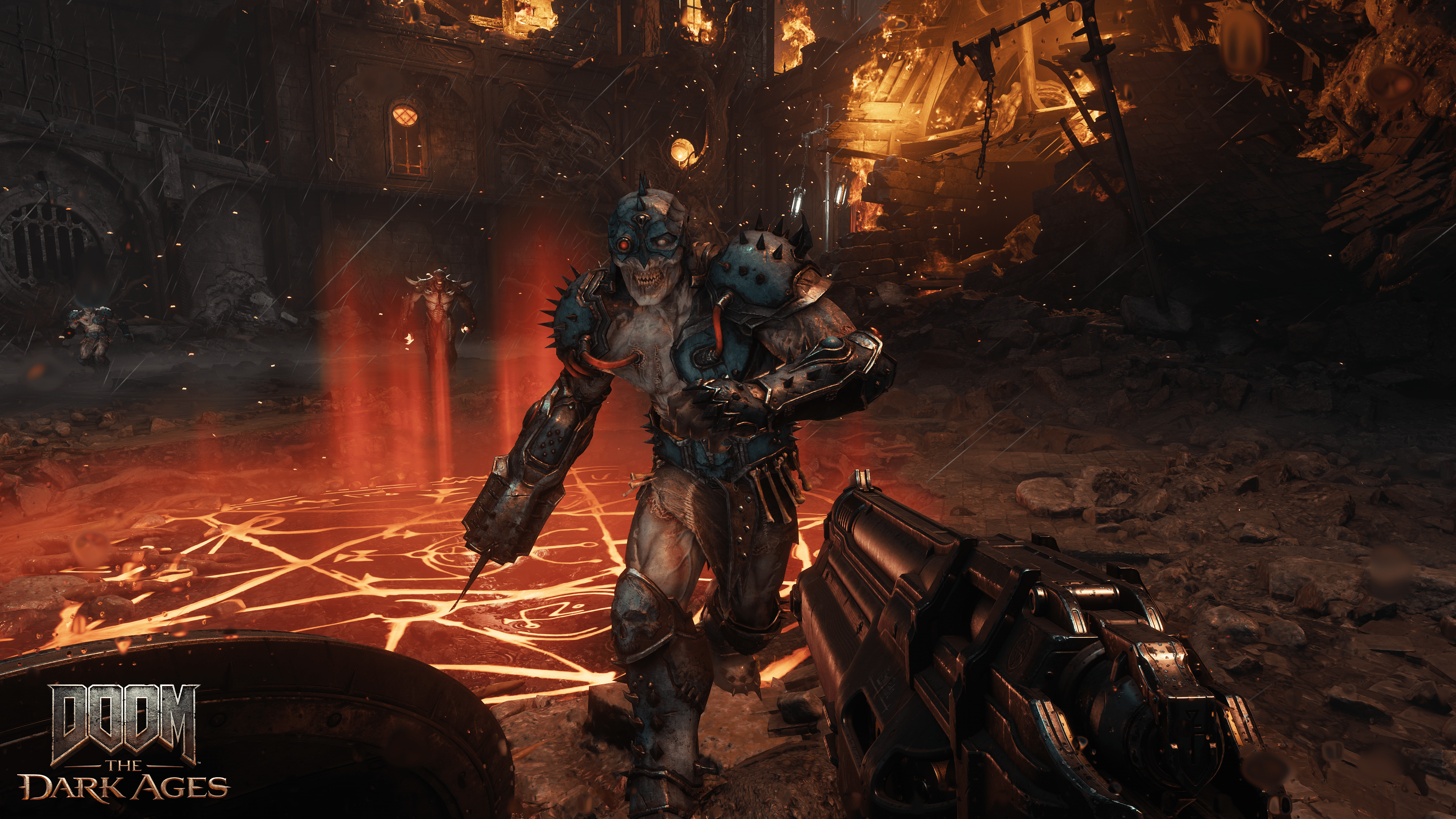 يمتد شيطان مدرع نحو Doomslayer في Doom: العصور المظلمة.