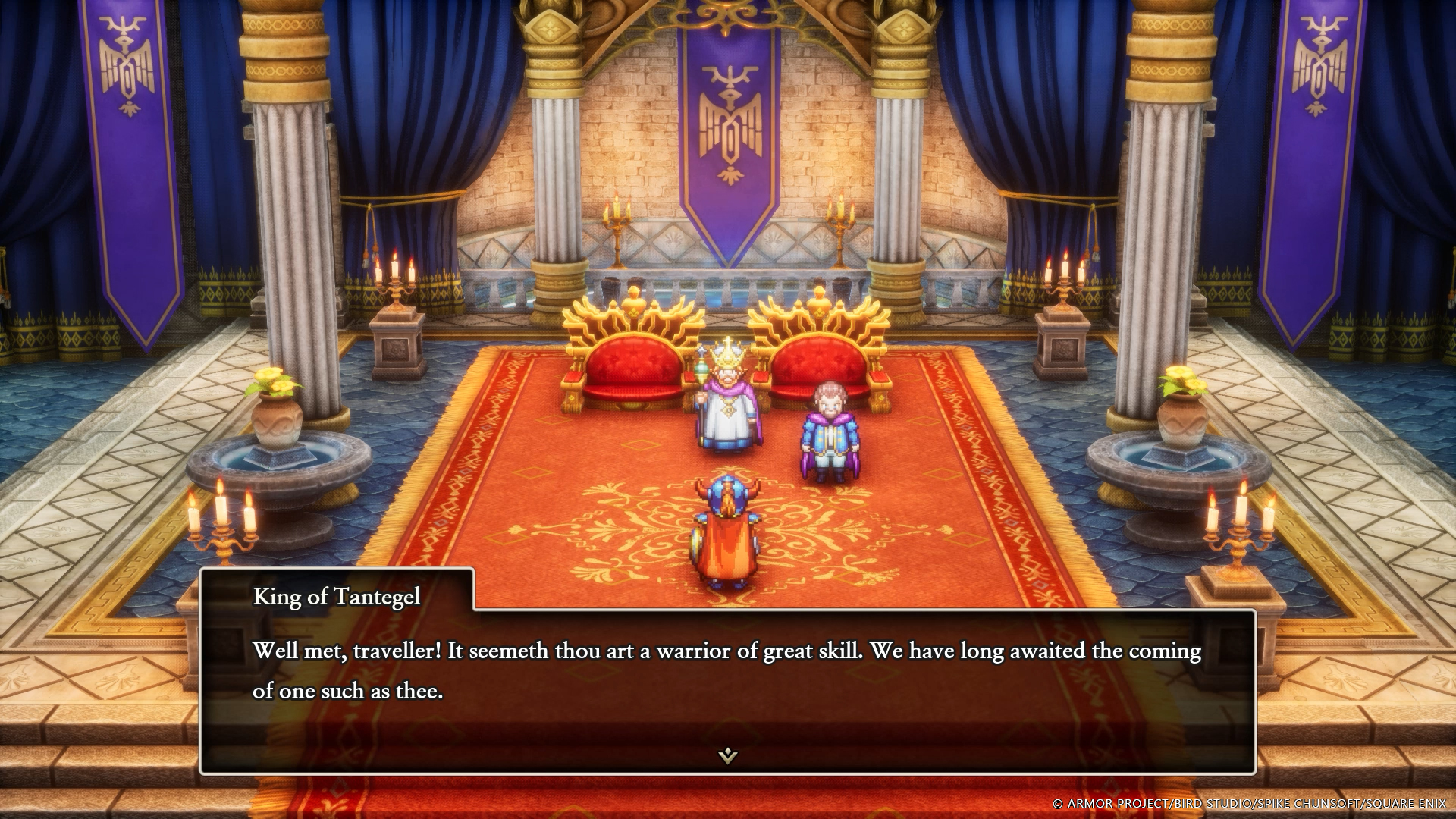 يتحدث البطل إلى ملك في Dragon Quest 1 + 2 HD-2D.
