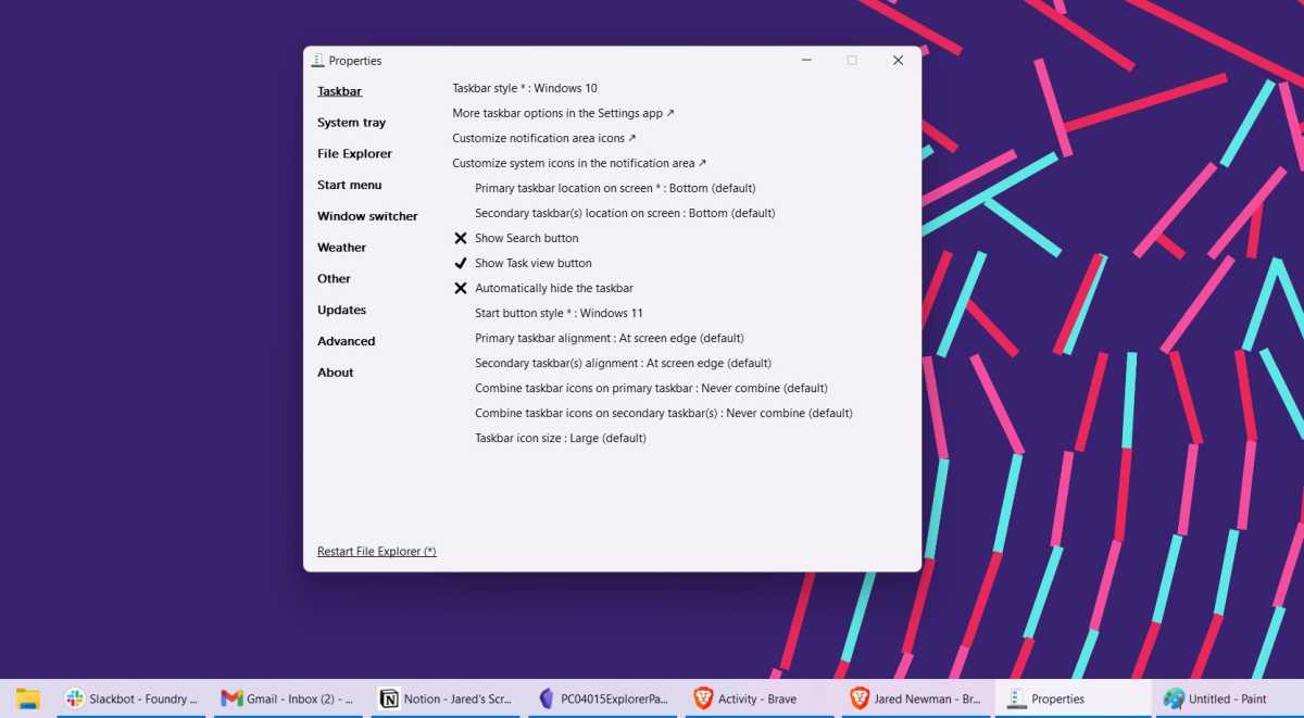إعدادات شريط المهام Explorer Patcher