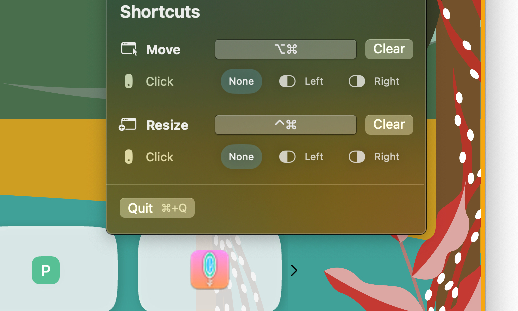 اختصارات في تطبيق Swift Shift لـ MacOS.