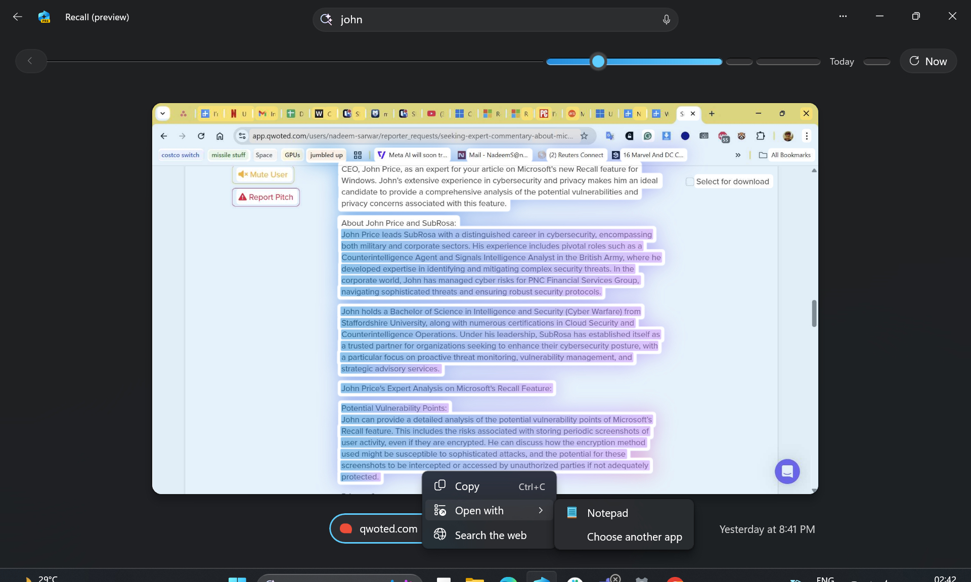 OCR مع Windows 11 استدعاء.