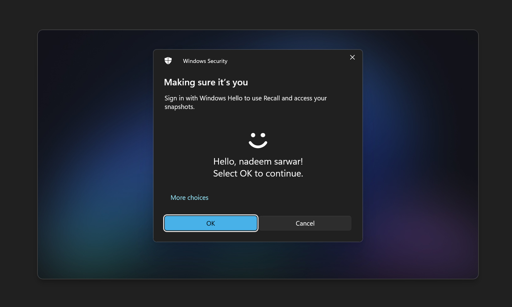 تحديد المستخدم مع استدعاء Windows 11.