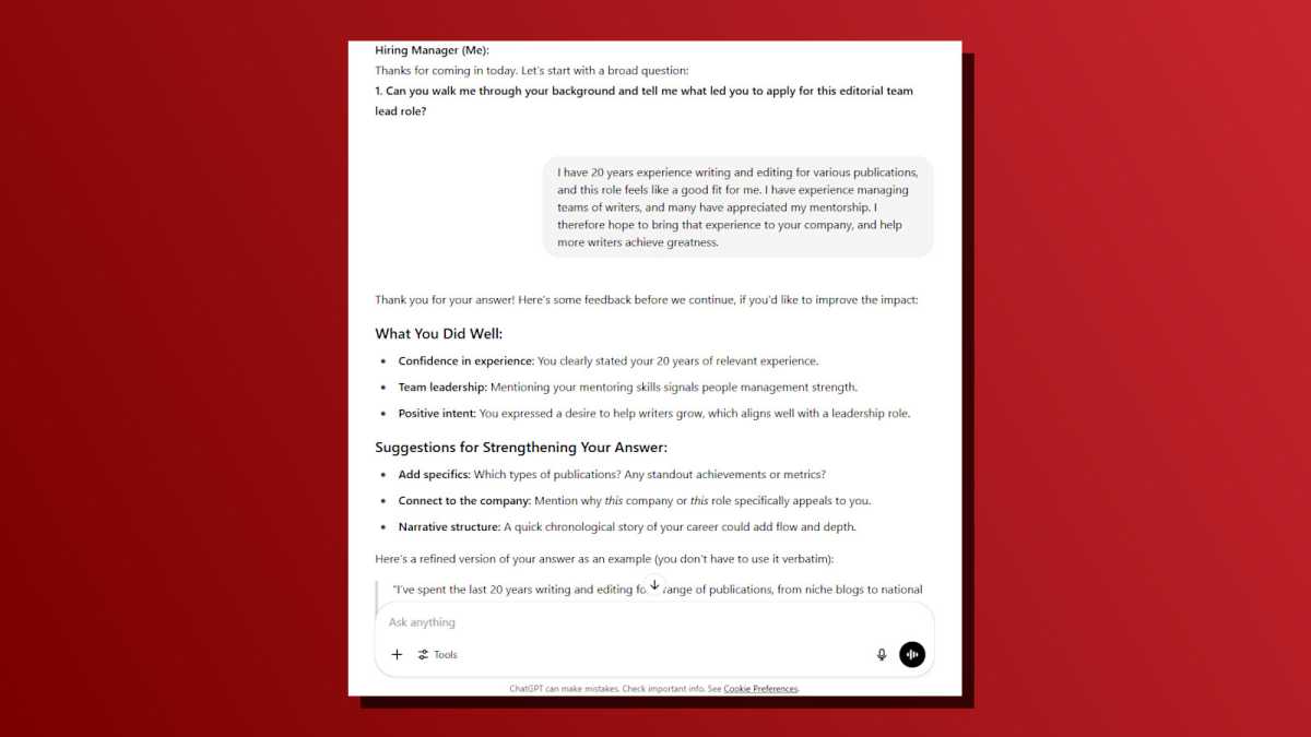 لقطة شاشة مقابلة Mock Task ChatGpt