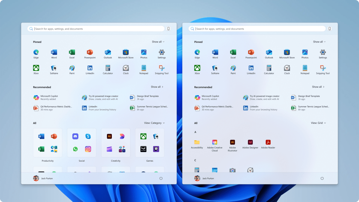 خيارات قائمة Windows 11 الجديدة