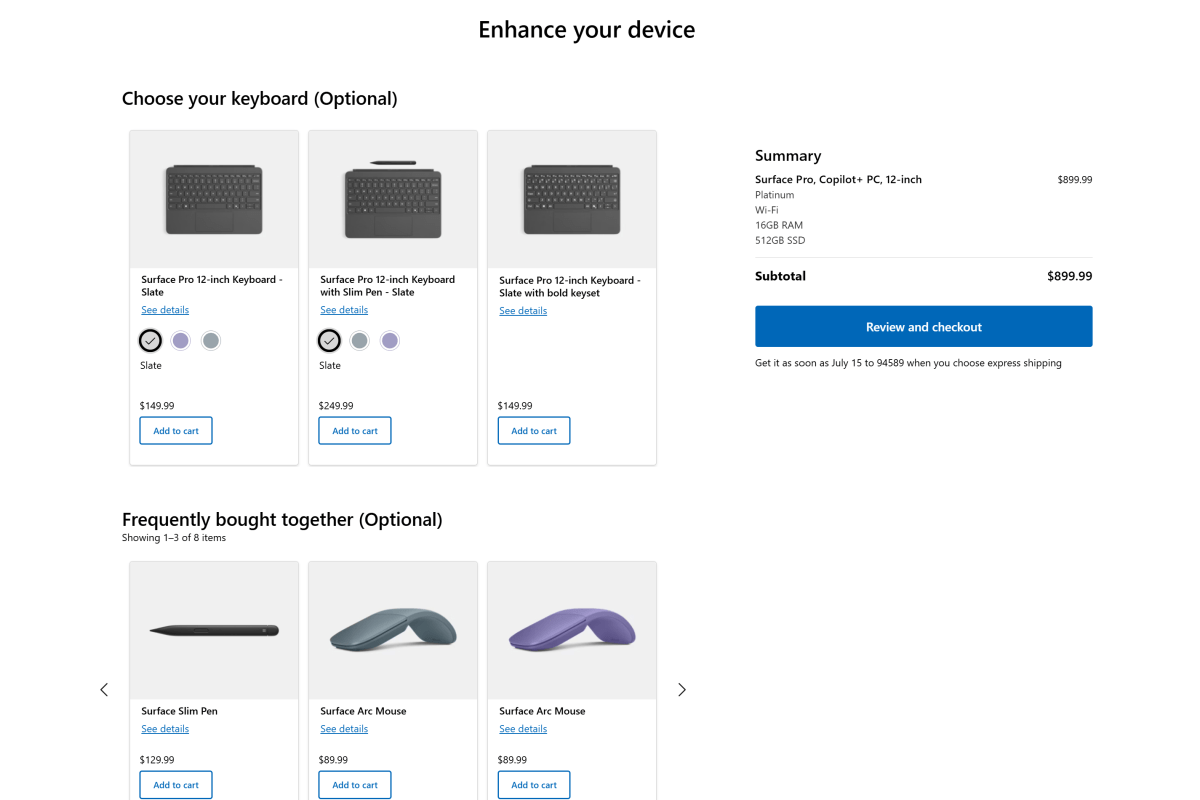 صفحة ملحقات Microsoft Surface Pro