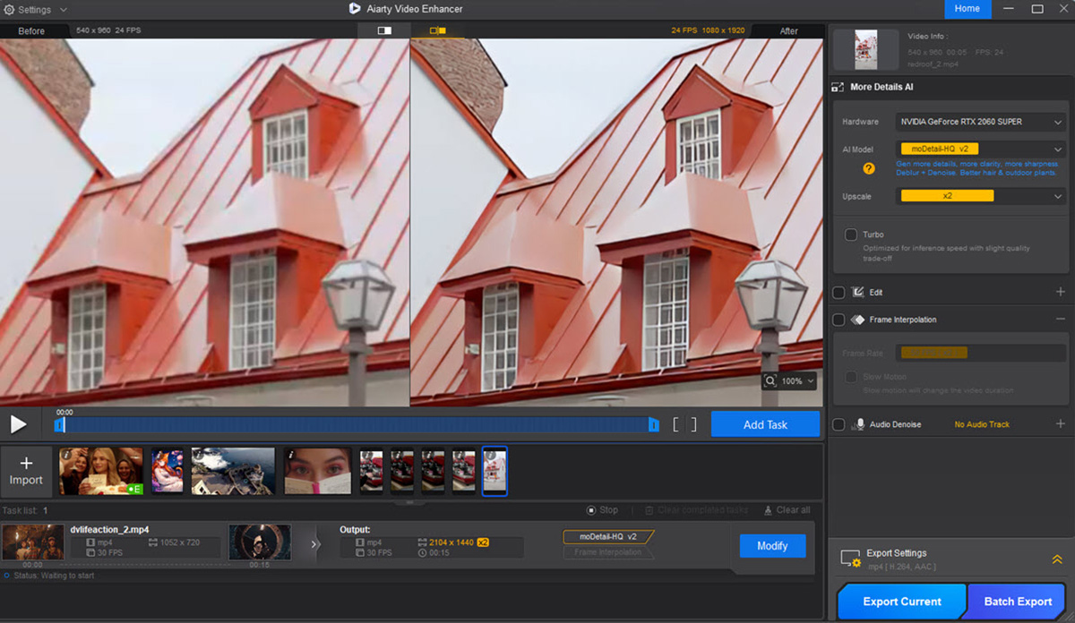 Aiarty Video Enhancer UI Rubroof