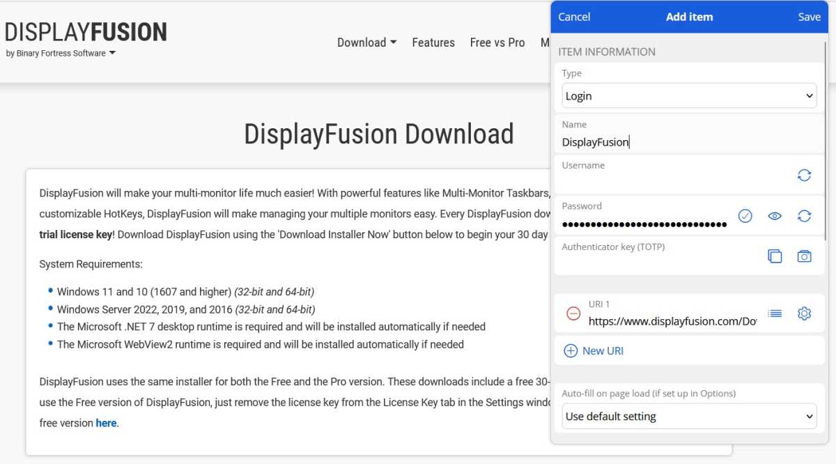 مفتاح ترخيص DisplayFusion مخزن في Bitwarden