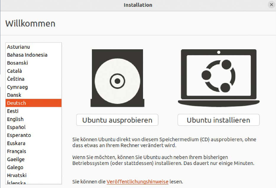 entscheidung im gesterteten live- und enstolationsabbild: wenn das linux-livesystem das anbietet ، wählen sie immer „ausprobieren
