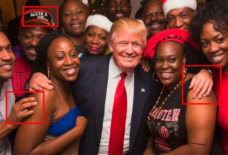 Dieser Deepfake von Donald Trump wurde im wahlkampf von einem fan auf facebook verbreitet. يموت darstellung der إصبع lectmt nicht - ein häufiges مشكلة. und die schrift auf der mütze ist nicht lesbar.