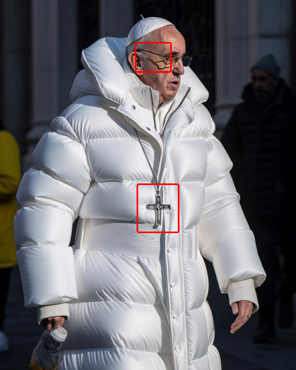 BEIM PAPSTBILD PASST DER SCHATTEN NICHT ZUM BRILLENGESTELL ، und das Kruzifix hängt nur auf einer seite an einer kette.