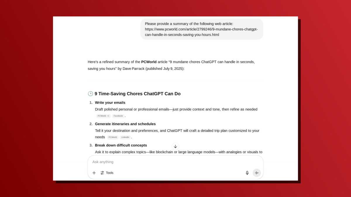 chatgpt لقطة شاشة ملخص مقالة chatgpt