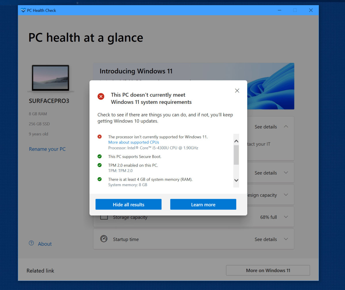 Windows 11 فشل في صحة النظام Surface Pro 3