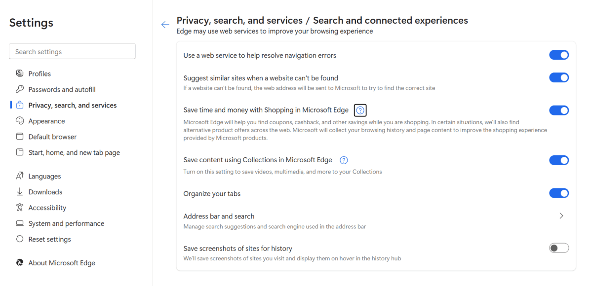 إعدادات التسوق Microsoft