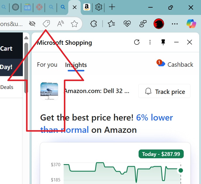 أيقونة التسوق Microsoft في Edge