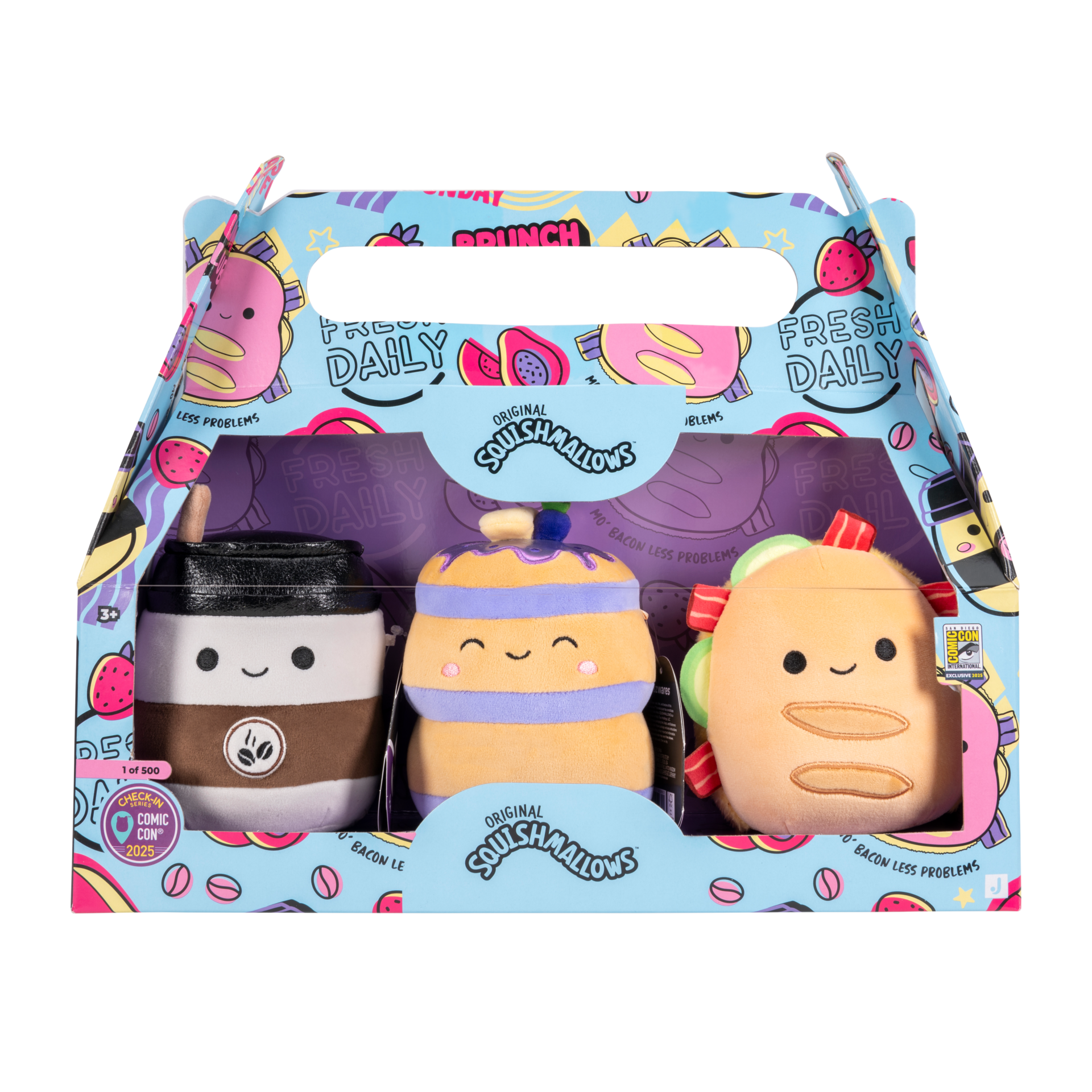 SQCR09177 Little Plush 5in Brunch Food Combo Paldean W Vinyl Syrup Jensen Joe To Go Coffee W Black Lid SDCC IPF