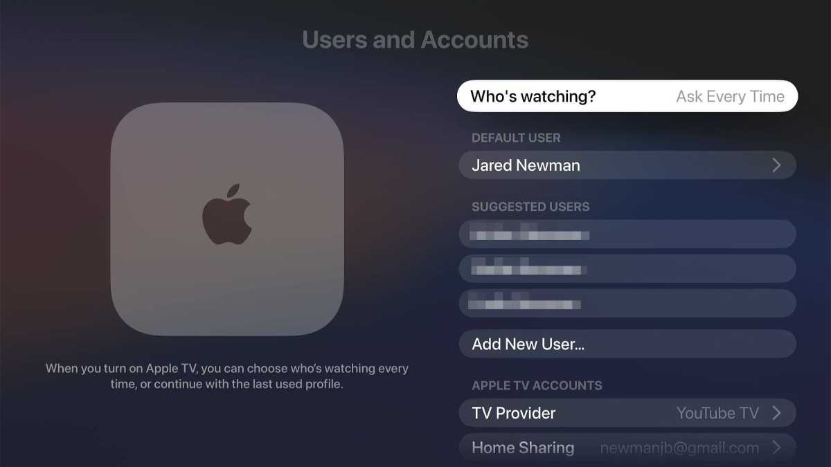 إعداد TVOS 26 لتعطيل اختيار الملف الشخصي