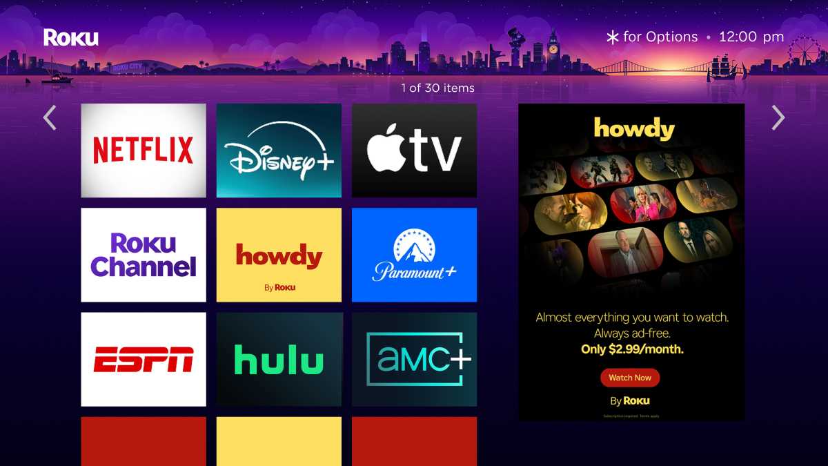 شاشة Roku الرئيسية مع Howdy App Tile